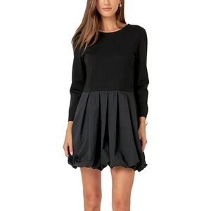 English Factory Mixed Media Bubble Hem Minidress Black Medium NWT